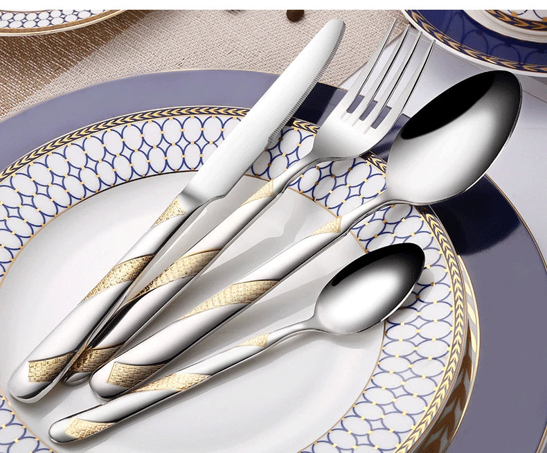 24pc Silver and Gold Flatware Set