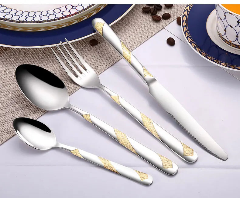 24pc Silver and Gold Flatware Set