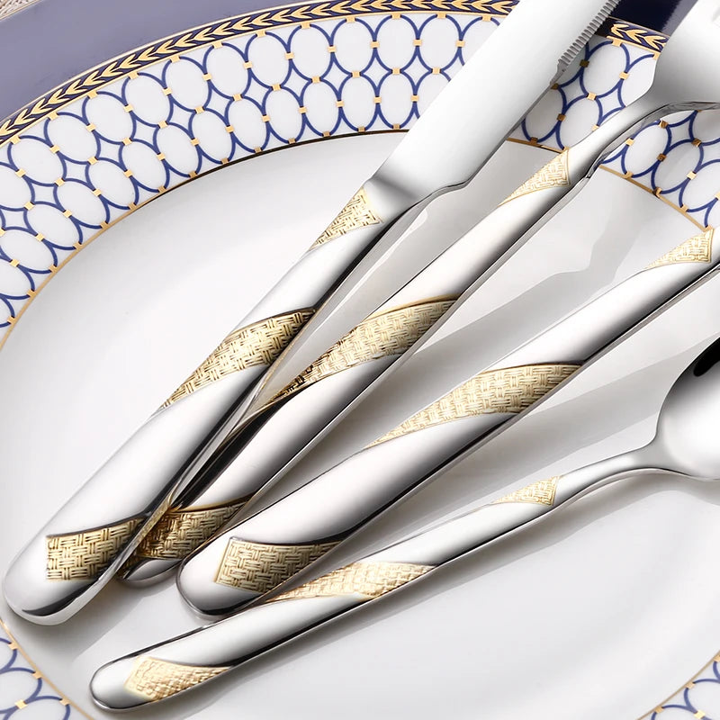 24pc Silver and Gold Flatware Set