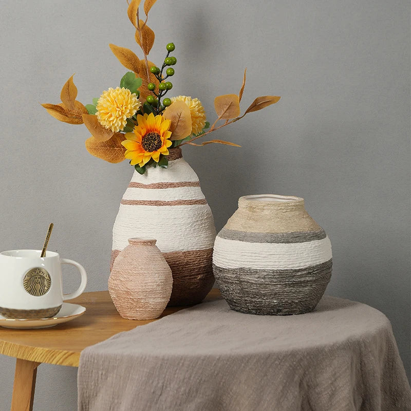 Rustic Farmhouse Textured Ceramic Vase