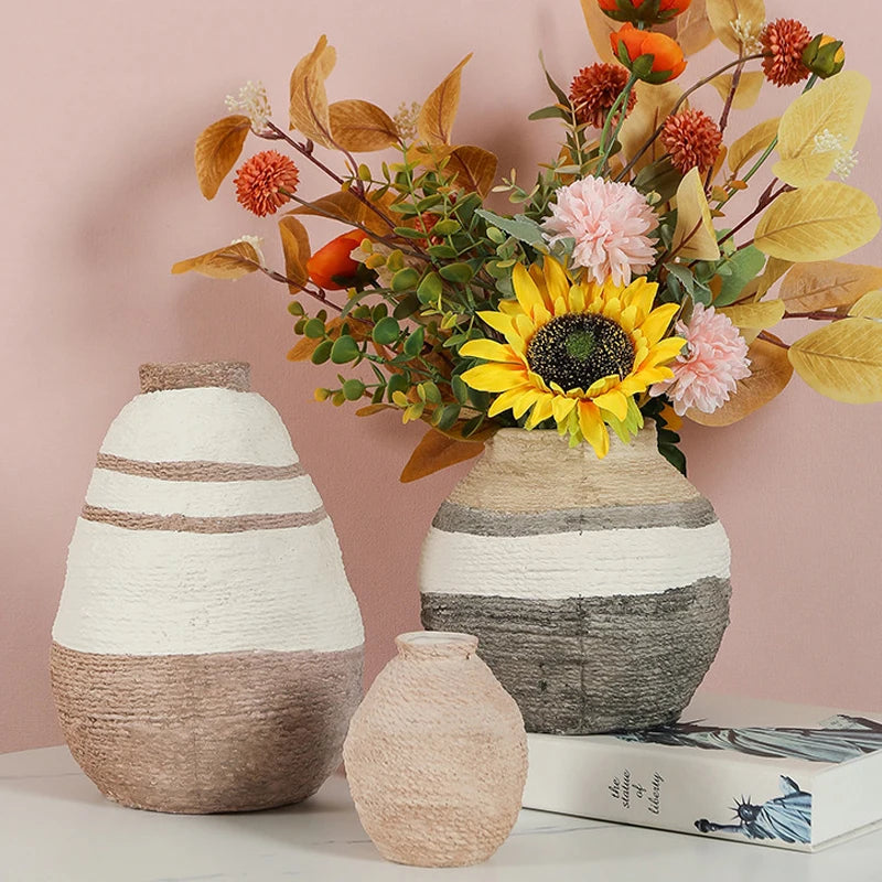 Rustic Farmhouse Textured Ceramic Vase