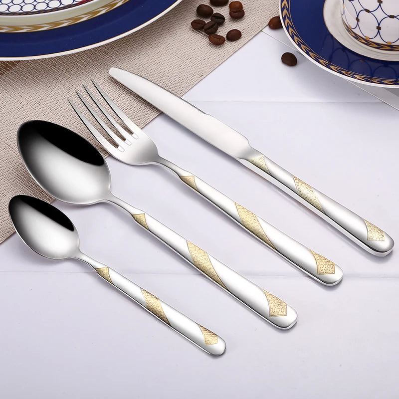 24pc Silver and Gold Flatware Set